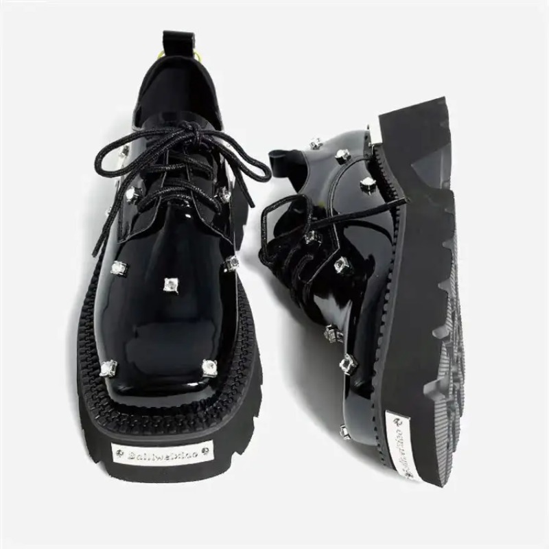 Chunky Sneaker Platform - รองเท้าโลฟเฟอร์ผู้หญิงแบบคริสตัล พื้นหนา สไตล์แมรี่เจน ปี 2025 รองเท้าลำลองแบบสปอร์ต