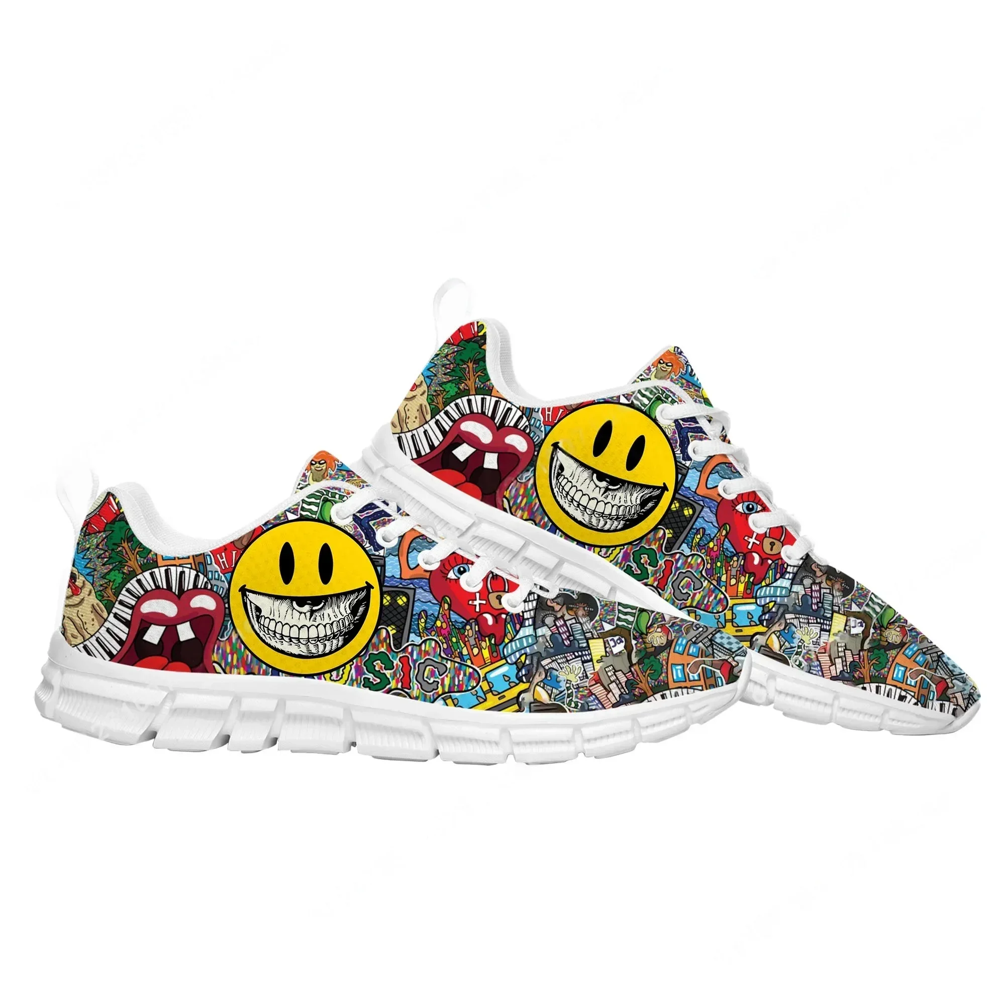 Street Fashion Graffiti - รองเท้ากีฬาลายกราฟฟิตี้สตรีทอาร์ต สำหรับผู้ชายและผู้หญิง รองเท้าผ้าใบคุณภาพสูง รองเท้าสั่งทำพิเศษ