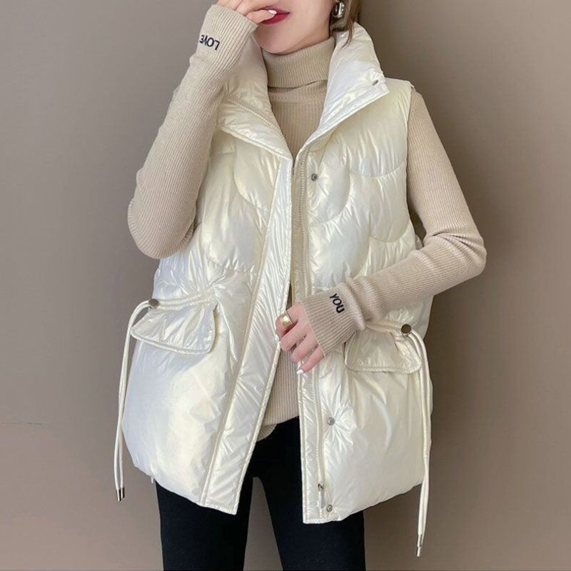 Puffer Vest Padded - เสื้อกั๊กผ้าฝ้ายแบบหนาสำหรับผู้หญิง รุ่นใหม่ปี 2024 เสื้อพาร์กาฤดูใบไม้ร่วงและฤดูหนาว เสื้อกั๊กบุผ้าฝ้ายอุ่นหนา เสื้อกั๊กแบบไม่มีแขนสำหรับผู้หญิง