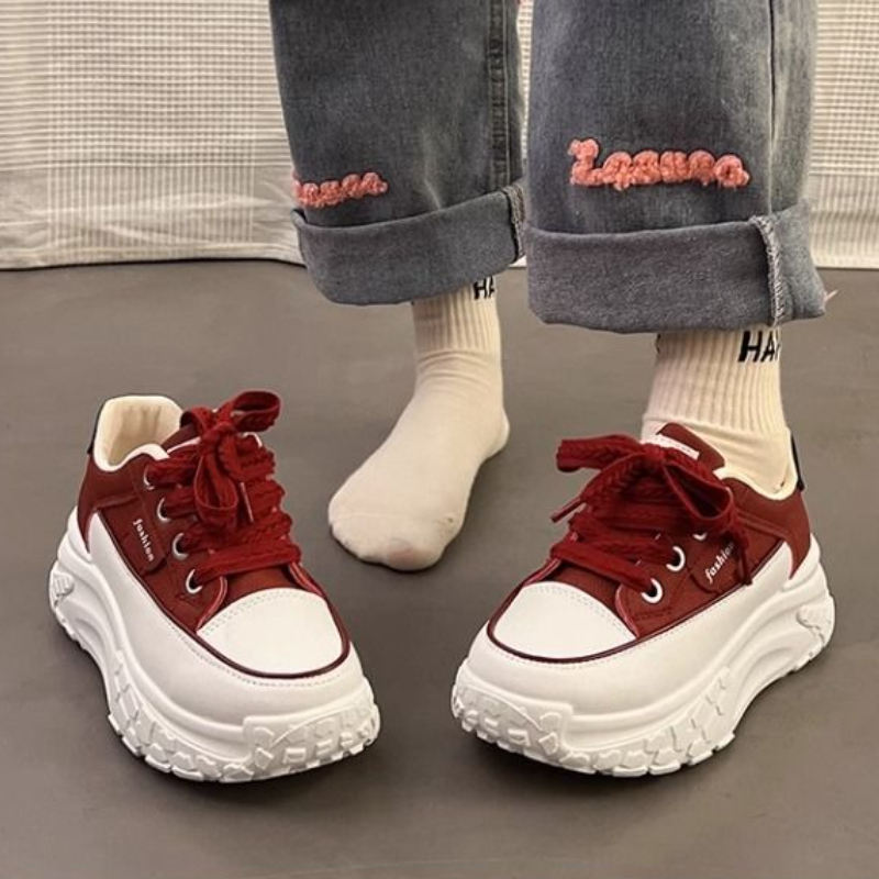 รองเท้าผ้าใบสีขาวทรง Chunky สไ - Chunky Sneaker Platform บทวิจารณ์และราคา