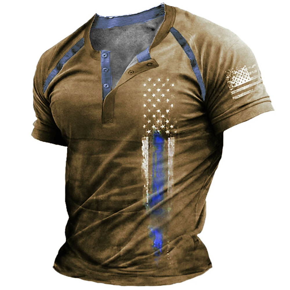 เสื้อเชิ้ตเฮนรี่พิมพ์ลายธงชาติ - Street Fashion Vintage บทวิจารณ์และราคา
