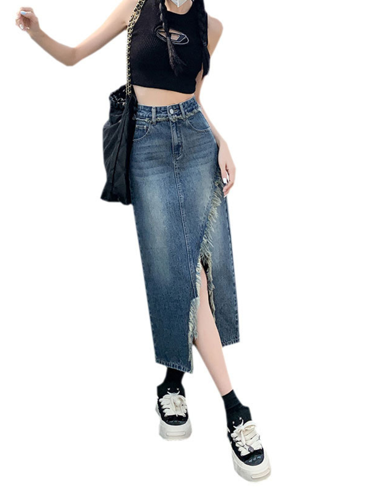 กระโปรงยีนส์เอวสูงทรงเอ สไตล์ว - Street Fashion Vintage บทวิจารณ์และราคา