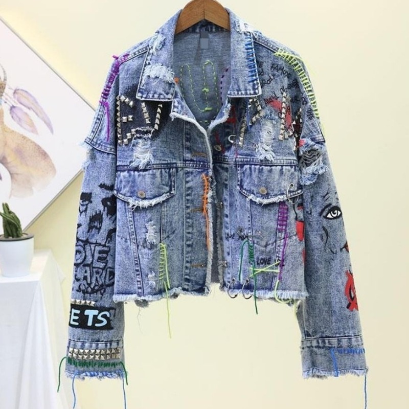 แจ็คเก็ตยีนส์สั้นสไตล์กราฟฟิตี - Street Fashion Graffiti บทวิจารณ์และราคา