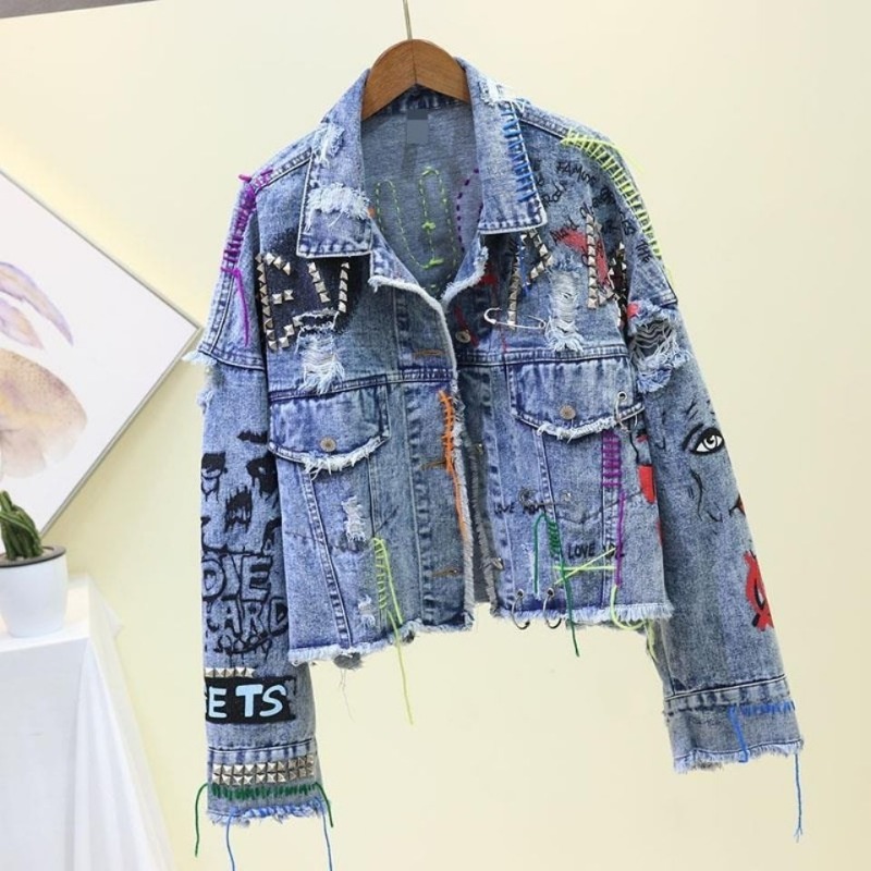 แจ็คเก็ตยีนส์สั้นสไตล์กราฟฟิตี - Street Fashion Graffiti บทวิจารณ์และราคา